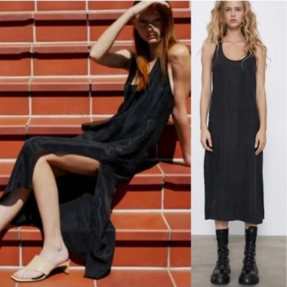 Zara Black Midi Slip Dress